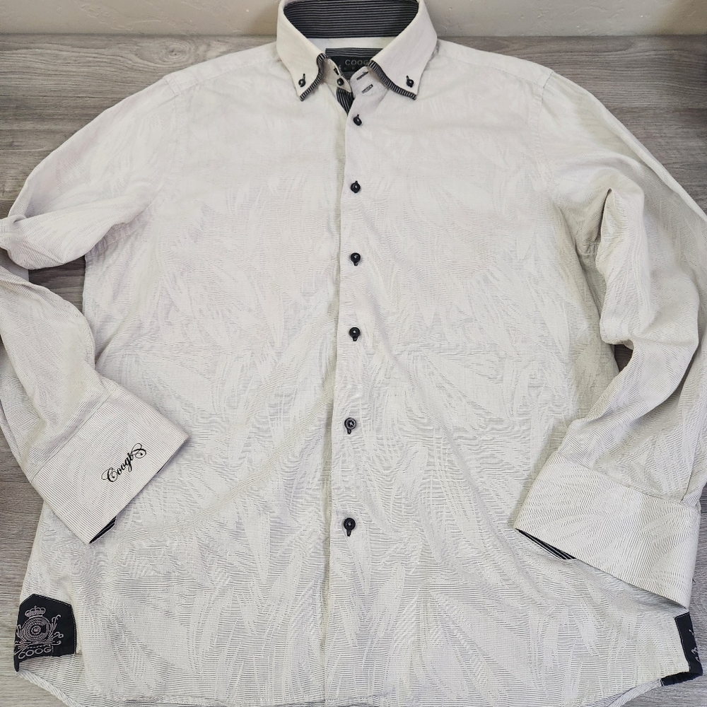Vintage Coogi LUXE White Black Shirt Size XL‎ Button Down Embroidered Textured